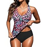 Womens Halter Tankini Swimsuit - Tummy Control Bathing Suit Two Piece Swimsuit V Neck Swimwear 2025
