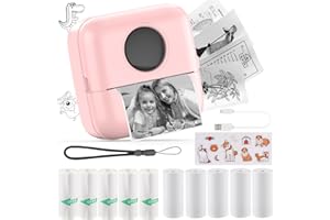 HuiJuKeJi Mini Sticker Printer Bluetooth Smart Pocket Inkless Thermal Printer with 11 Rolls Thermal Paper and Sticker for iOS&Android, Portable Receipt Printer for Photo Journal Notes Memo