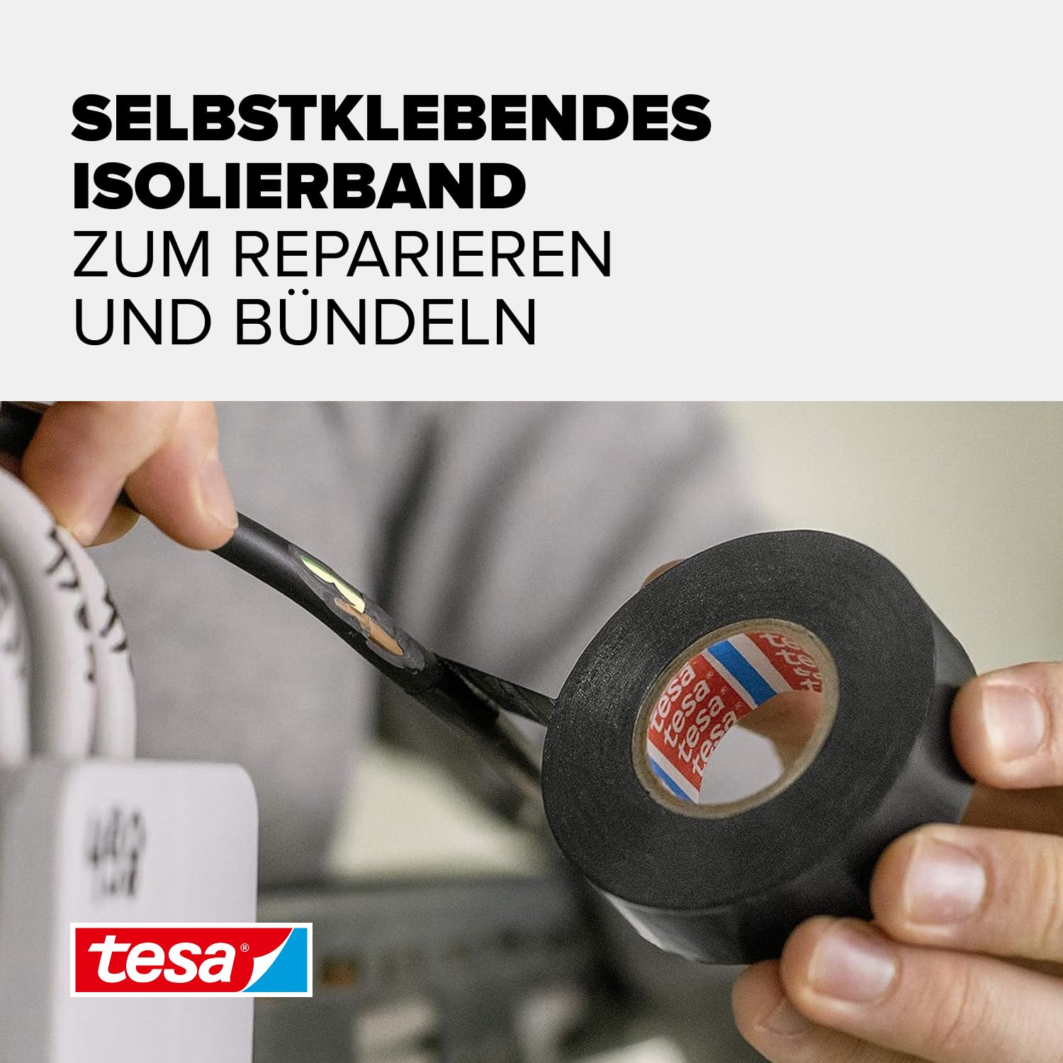 tesa Isolierband - Selbstklebendes Isolierband, hitzebeständig - Zum Isolieren, Reparieren und Bündeln - 1 x 10m - Schwarz 2