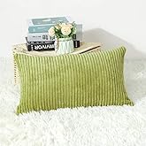 Artscope Cozy Striped Corduroy Pillow Covers Super Soft Decorative Oblong Throw Pillow Covers Case Cushion Covers for Sofa Couch Bedroom Car Decor 12 x 20 Inches, Apple Green