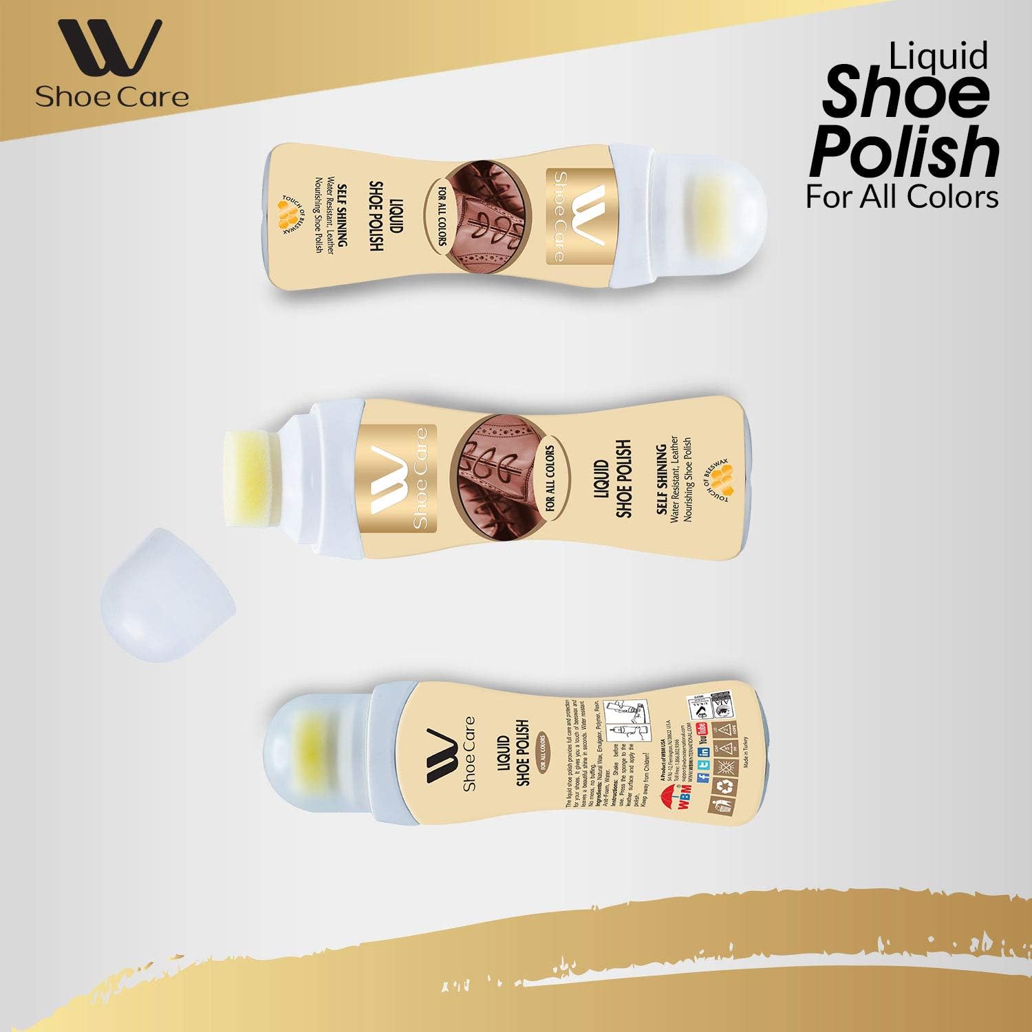 WBM Care Liquid Polish Instant Shoe Shiner, 3PCs, For All Leather Boots - - 