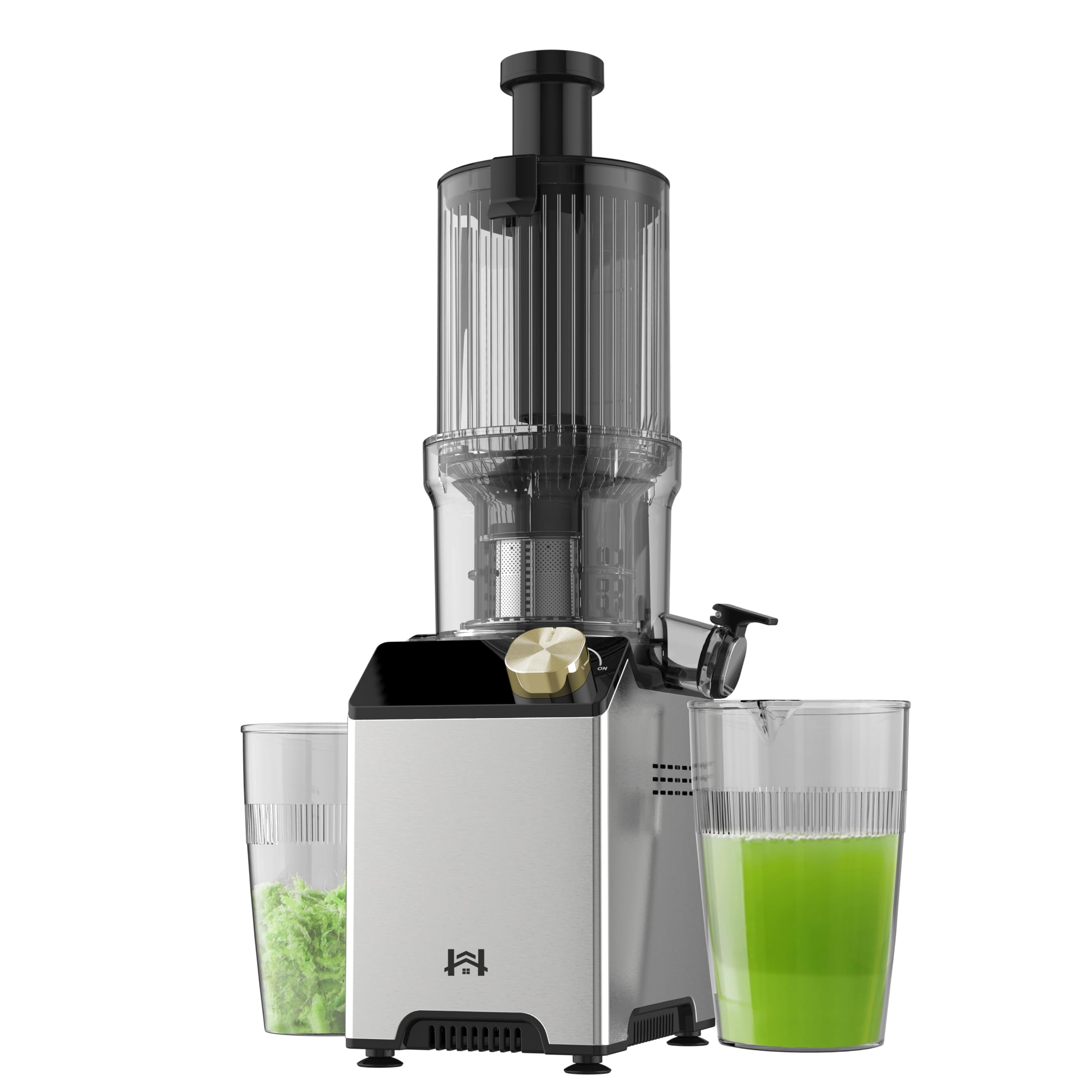 Photo 1 of WHUTO Cold Press Juicer, Juicer Machines with 4.35'' Wide Feed Chute, Stainless Steel Masticating Juicers Easy to Clean, Ergonomic Operational Panel Design, High Juice Yield, White Knob