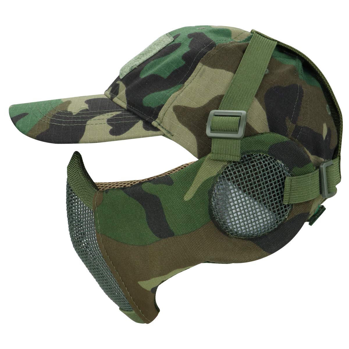 AOUTACC Airsoft Mesh Mask with Ear Protection and Adjustable Baseball Cap Set for CS/Hunting/Paintball/Shooting (WL)