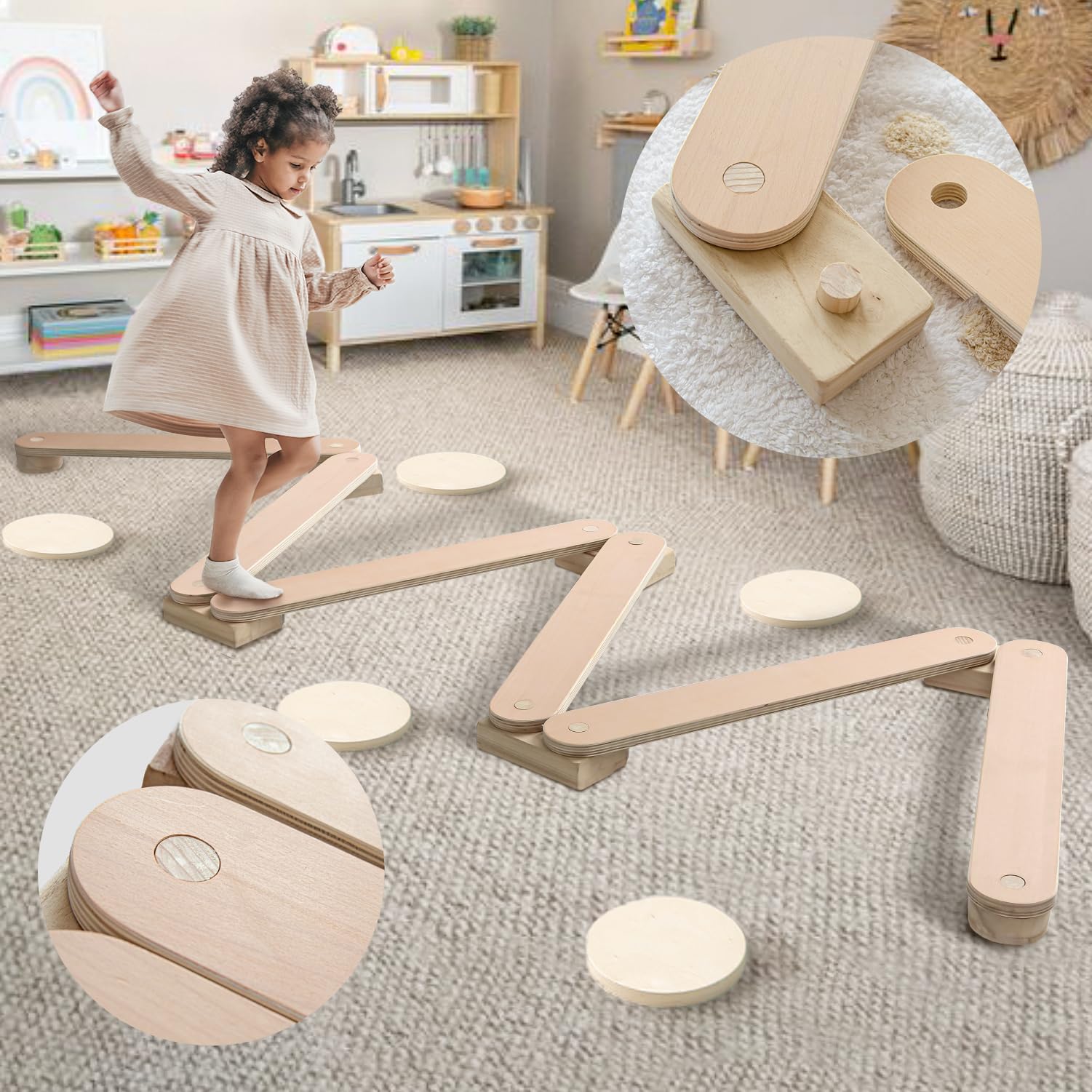 Avrsol Kids Balance Beam Wooden Stepping Stones Montessori Furniture Balance Board For Toddlers Kids Play Gym