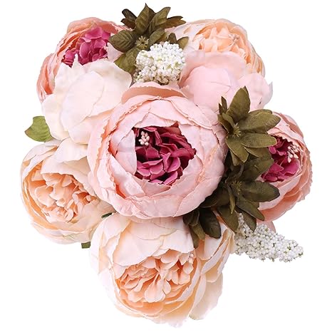 Starlifey Bouquet De Fleurs Artificielles De Pivoine Fleurs En Soie Décoration De Maison Rose Clair