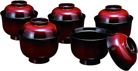 Amazon Co Jp 山家漆器店 3 2寸 吸物椀 小 篁 塗り分 5客入 食器洗浄機 Ok 吸い物椀 お味噌汁 汁椀 蓋付き ホーム キッチン