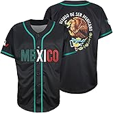 Men's Mexico Baseball Jersey with Mexican Flag Button Down Short Sleeve Jersey Stitched