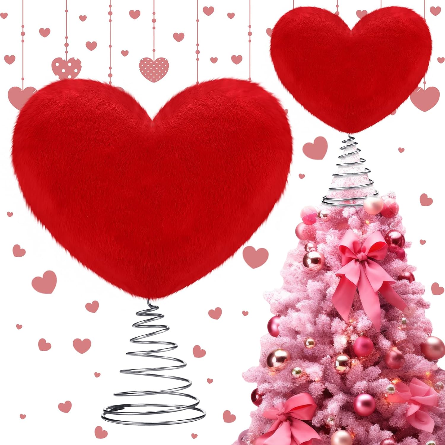Tree Toppers - Poen Valentine's Day Tree Topper with Red Plush Heart Metal Decoration Ornament Treetop Christmas Tree for Valentine's Day Home Wedding Holiday Party Decorative Party Supplies Gift