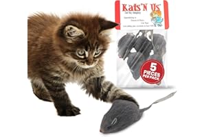 Kats'N Us Rabbit Fur Mouse Cat Toy Pack - Interactive Fun with 5 Gray Mice - Indoor Cats' Delight - Furry Play Combo - Cat Toy Mix! - 5 Pack NO Rattle