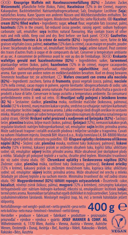 Manner Neapolitaner | vegane knusprige Waffeln mit Haselnusscreme | 1er Pack (400 g) 2