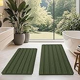 Christmas Striped Olive Green Bathroom Rug Mat Set 2 piece 32"x20"+24"x17" Ultra Soft, Non Slip Chenille Bath Rugs, Absorbent Plush Shaggy Bath Mats for Bathroom, Bedroom, Kitchen, Shower, Tub