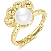 LOOYUUPEE 14k Gold Plated Freshwater Pearl Ring, Crown Pearl Ring Handmade Adjustable Open Ring for Comfortable Fit Gift Idea for Women & Teen Girls