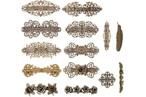 Kalolary 14 PCS Retro Vintage Metal French Barrette, Vintage Roses Flower Waves Feathers Crowns Hair clips, Bridal Wedding Hairpins Jewelry Accessory for Women Girls Valentine's Day Gift (Bronze)