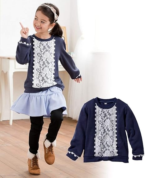 Amazon Co Jp Nissen ニッセン トレーナー パーカー 長袖 レース使い裏シャギートレーナー 女の子 子供服 ジュニア服 ネイビー 140 キッズ 女の子 服 ファッション小物