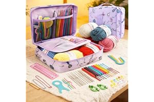 59pcs Crochet Kit for Beginners, Complete Crochet Set with Yarn, Hooks and Accessories, Portable Knitting Supplies with Stora