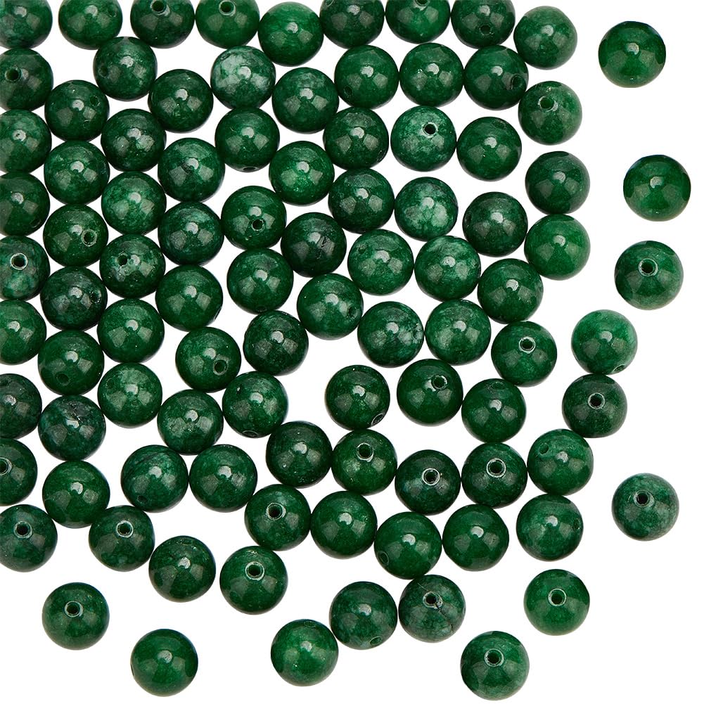 OLYCRAFT About 96Pcs 8mm Natural Green Jade Bead Dyed Gemstone Loose Beads Round Spacer Beads Dyed Natural Malaysia Jade Bead for Bracelet Necklace Jewelry Making