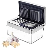 Garlic Press Stainless Steel, Garlic Chopper Mini & Slicer Super Thin 2 in 1, Odor Free Ginger Dicer with Storage Container, 