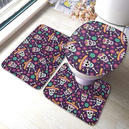 Amazon Com Vbcdgfg Bathroom Rugs Sets 3 Piece Mexican Sugar Skulls Flowers Purple Bathroom Rug Set Bath Contour Mat Toilet Lid Cover U Shaped Nonslip Home Washroom Decor Shower Accessories Home Kitchen