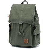 HUAETING Canvas Vintage Backpack Casual Outdoor Daypack Rucksack for Men Women 15.6inch Laptop Hiking Travel Backpacks (ARMY GREEN)