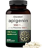 NatureBell Apigenin 100mg with L-Theanine, 240 Capsules (50mg Apigenin Per Capsule) – Extra Strength Sleep & Relaxation Suppl