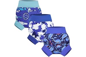 MooMoo Baby Swim Diapers 3 Pieces Reusable Washable Swimpants for Toddlers Boys Girls Swimming Lessons blue M/2-3T