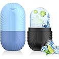 2pcs Ice Roller for Face and Eye, Silicone Ice Facial Roller Ice Holder, Face Ice Mold Skin Care, Face Icers Reusable Ice Cube Roller for Shrink Pores Anti Wrinkle Reduce Puffiness, Black Blue