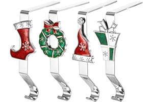 PintreeLand Christmas Stocking Holders for Mantle Set of 4 - Silver Metal Cute Xmas Stocking Hangers for Fireplace, Holiday Family Christmas Stocking Hooks (L Shape 01)