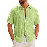 LecGee Men's Summer Button Down Shirt Short Sleeve Eyelet Hollow Out Lace Top See Thru Beach Hawaiian Shirt Casual Daily