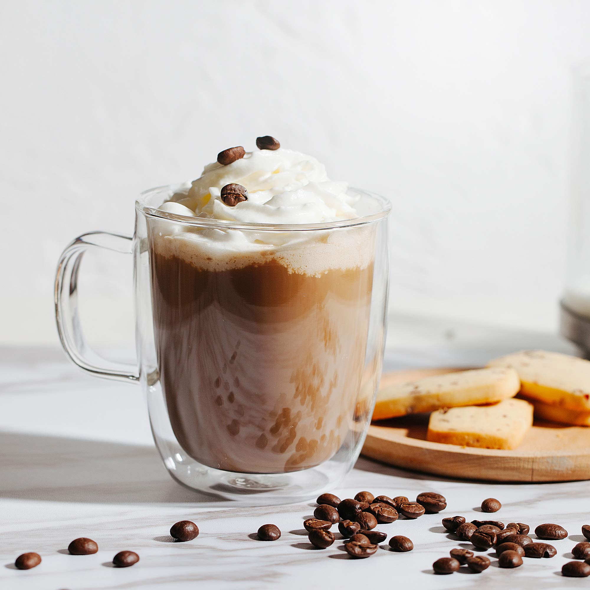 BTaT- Insulated Coffee Mugs, Glass Tea Mugs, Set of 3 (12 oz, 350 ml), Double Wall Glass Coffee Cups, Tea Cups, Latte Cups, Glass Coffee Mug, Beer Glasses, Latte Mug, Clear Mugs, Glass Cappuccino Cups