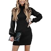 ANRABESS Women Long Sleeve Turtle Mock Neck Rib Knit Stretch Slim Fitted Bodycon Sweater Mini Short Dress 2025 Fall Outfits