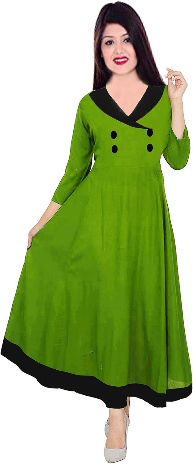 Lakkar Haveli Indian Women S Long Dress Green Color Cotton Tunic Wedding Wear Frock Suit Bohemian Maxi Dress Plus Size At Amazon Women S Clothing Store