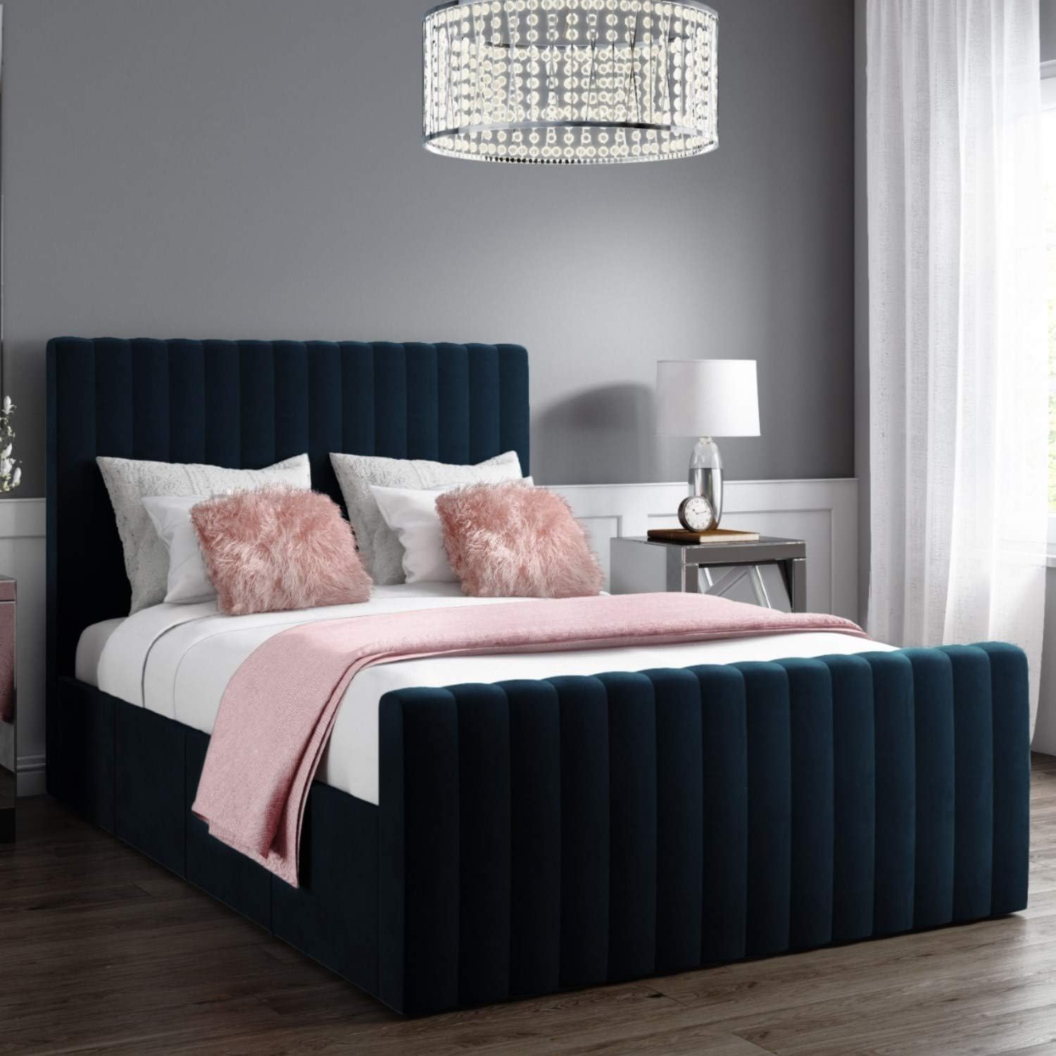 Khloe Double Side Ottoman Bed in Navy Blue Velvet Amazon.co.uk