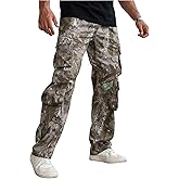 Verdusa Men's Camo Cargo Pants Straight Leg Drawstring Waist Long Trousers with Multi Pockets