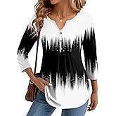 Zeagoo Womens 3/4 Length Sleeve Tops V Neck Dressy Casual T Shirts Pleated Business Work Blouses Basic Tees S-3XL