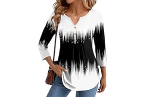 Zeagoo Womens 3/4 Length Sleeve Tops V Neck Dressy Casual T Shirts Pleated Business Work Blouses Basic Tees S-3XL