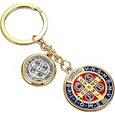 CACALOSS St. Benedict Medal Enamel Keychain, Catholic Religious Amulet Charm, Car Backpack Key Ring, First Communion Confirmation Faith Gift