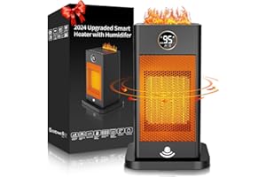 OKOIUM Space Heater with Humidifier,2024 Upgraded 2s Fast Safe Heating,PTC Ceramic Space Heaters for Indoor Use,Heater with Sensor/3D Flame Effect/Oscillating,Heater for Bedroom,Office,Heat Up 300 sq.ft