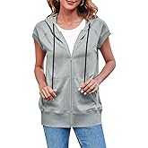 Fisoew Women's Sleeveless Zip Up Hoodies Casual Loose Fit Drawstring Sweatshirts Lightweight Jackets Vest with Pockets