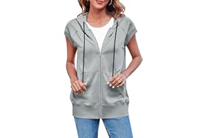 Fisoew Women's Sleeveless Zip Up Hoodies Casual Loose Fit Drawstring Sweatshirts Lightweight Jackets Vest with Pockets