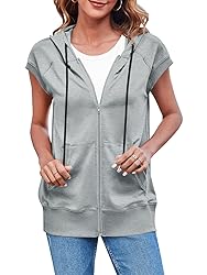 Fisoew Women's Sleeveless Zip Up Hoodies Casual