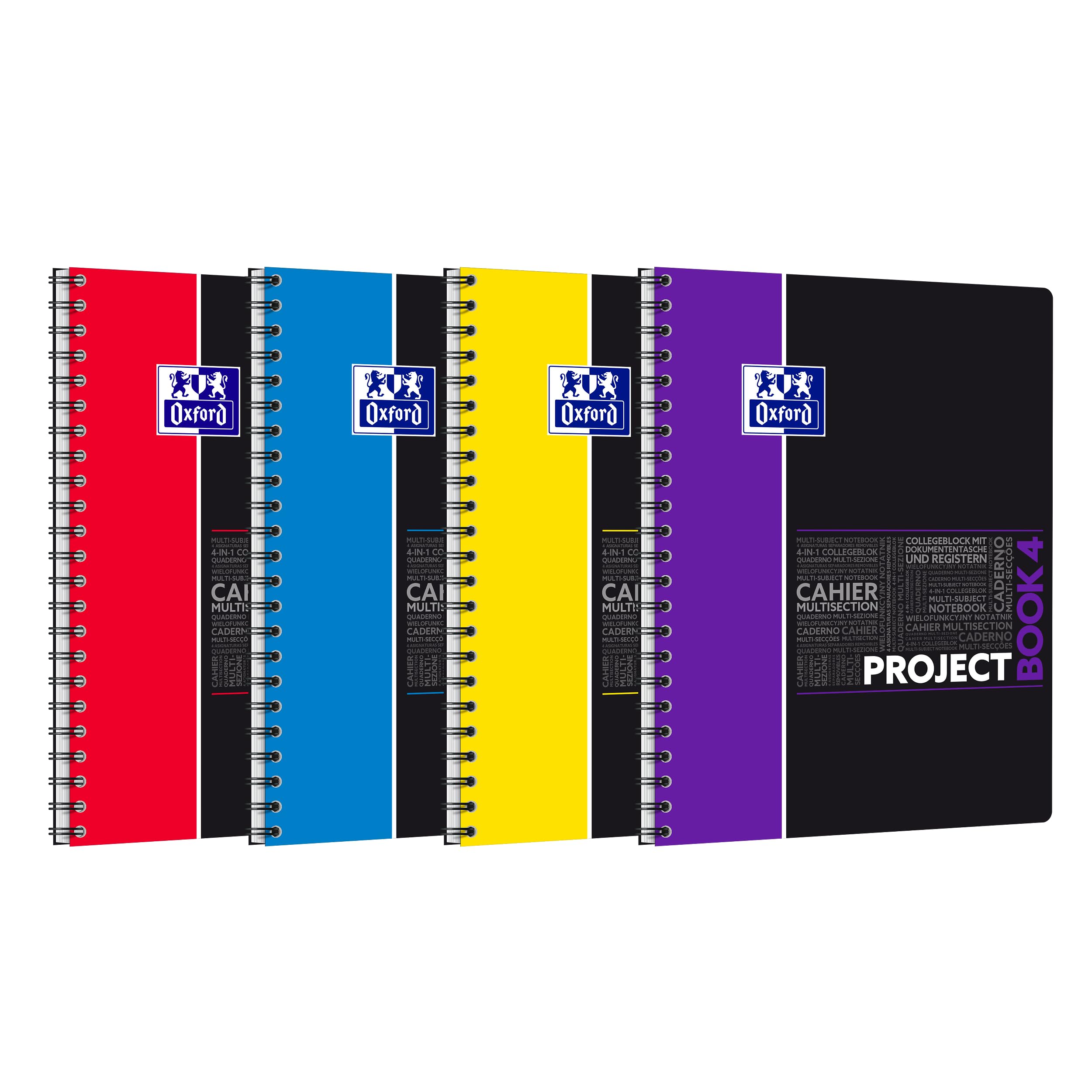 Oxford 400037408 ProjectBook Spiral Notebook A4+ 200 Pages Large Squared Seyès Polypropylene Cover Random Colour 235 x 300
