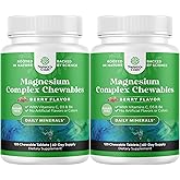 Sugar Free Magnesium Glycinate Chewable - Chewable Magnesium for Adults & Kids with Glycinate Taurate & Citrate Complex Plus Vitamins D3 B6 & C - Vegetarian Non-GMO & No Artificial Flavors (120 Days)