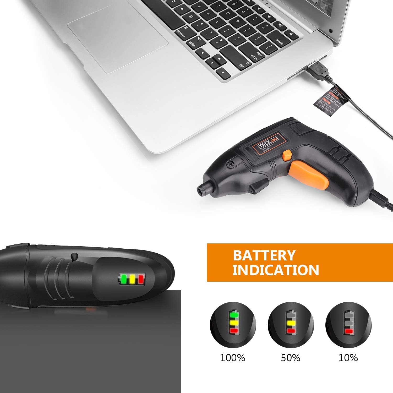 TACKLIFE Classic Electric Screwdriver, 3.6V Max Cordless Screwdriver Rechargeable with Micro USB, Front LED Light, 10 pcs Screwdriver Bits, 3 Battery Indicator, Compact and Lightweight Design-SDP60DC: Home Improvement
