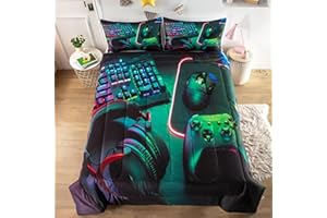 GRAT TIOC Gamer Comforter Sets for Teen Boys,Gaming Bedding Sets Twin,Video Game Bedspread,Game Gamepad Bedrooom Bed Set,Controller Gamer Home Decor 3 Piece
