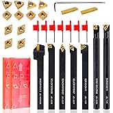 CHAWNIAO Indexable Lathe Turning Tool 21Pcs Kit 3/8" (10mm) Shank for Metal | Includes 7Pcs Metal Lathe Tool Holders and 14Pcs Carbide Inserts for metal cutting, grooving, threading, boring, and turning