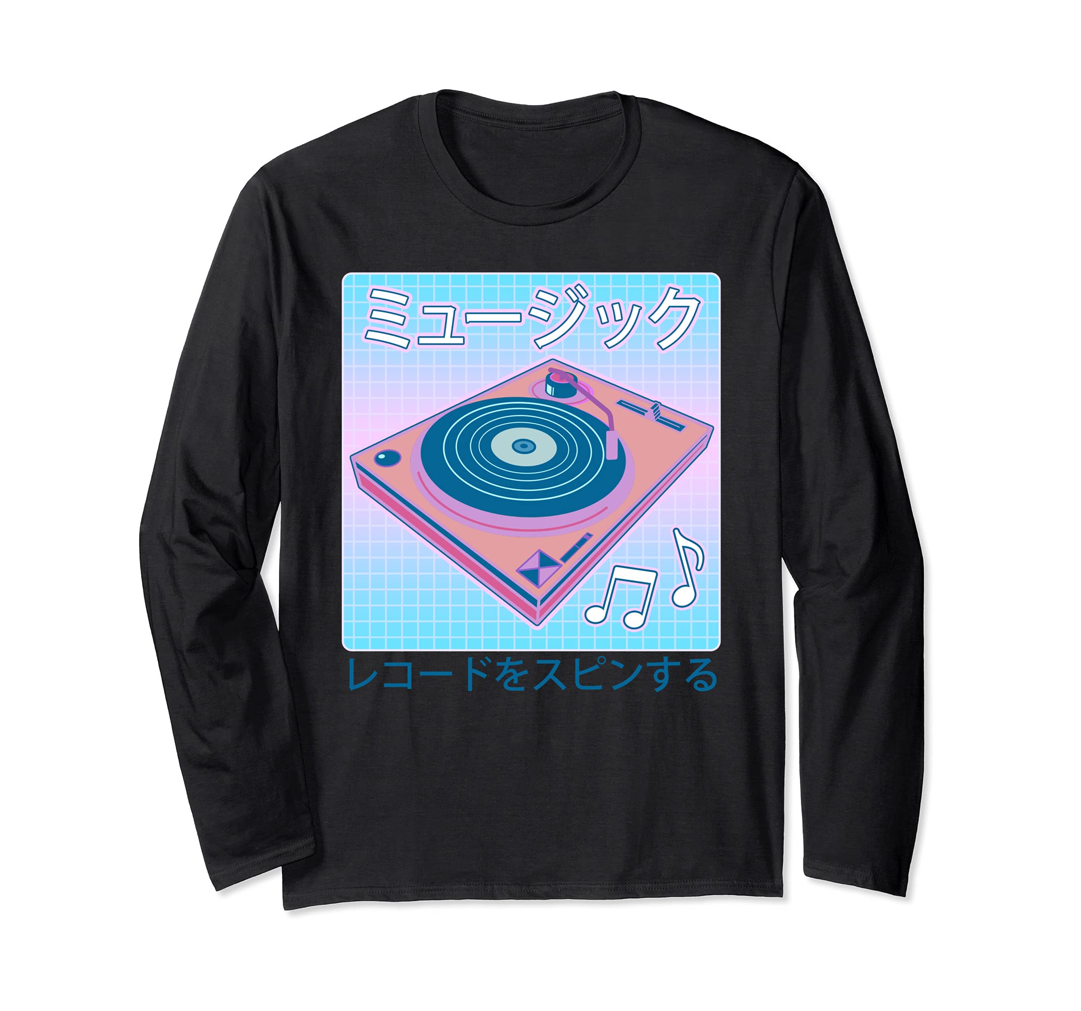 Vaporwave Vinyl Record Synthwave 80s Pastel Japanese DJ Deck Long Sleeve T-Shirt