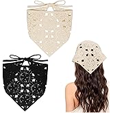 Dqwtb 2pcs Crochet Headbands for Womens Soft Acrylic Bandana Headband Knit Headbands for Women Boho and Vintage Style Head Scarves Black and Ivory