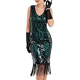 PrettyGuide Women's Flapper Dress Paisley Sequin Beaded Fringed 1920s Style Dress Art Deco Vintage Gatsby Dress