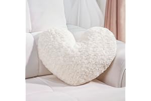 Ailive Cream White Heart Pillow Accent Pillow Decorative Throw Pillows for Chair Bed Couch and Living Room; Fabric with Delicate Rose Pattern, Available in 6 Colors, Perfect for Home Decor & Gift