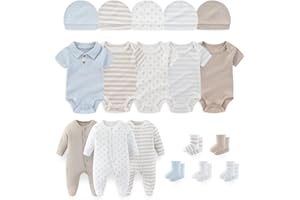 falianni Baby Boy Girl Layette Set 18 Piece Infant Essentials Must Haves Clothes 0-9 Month Rompers+Bodysuits+Hats+Socks